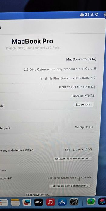 Apple MacBook Pro retina 13" A1989, Intel i5, 8/256GB Sprawny