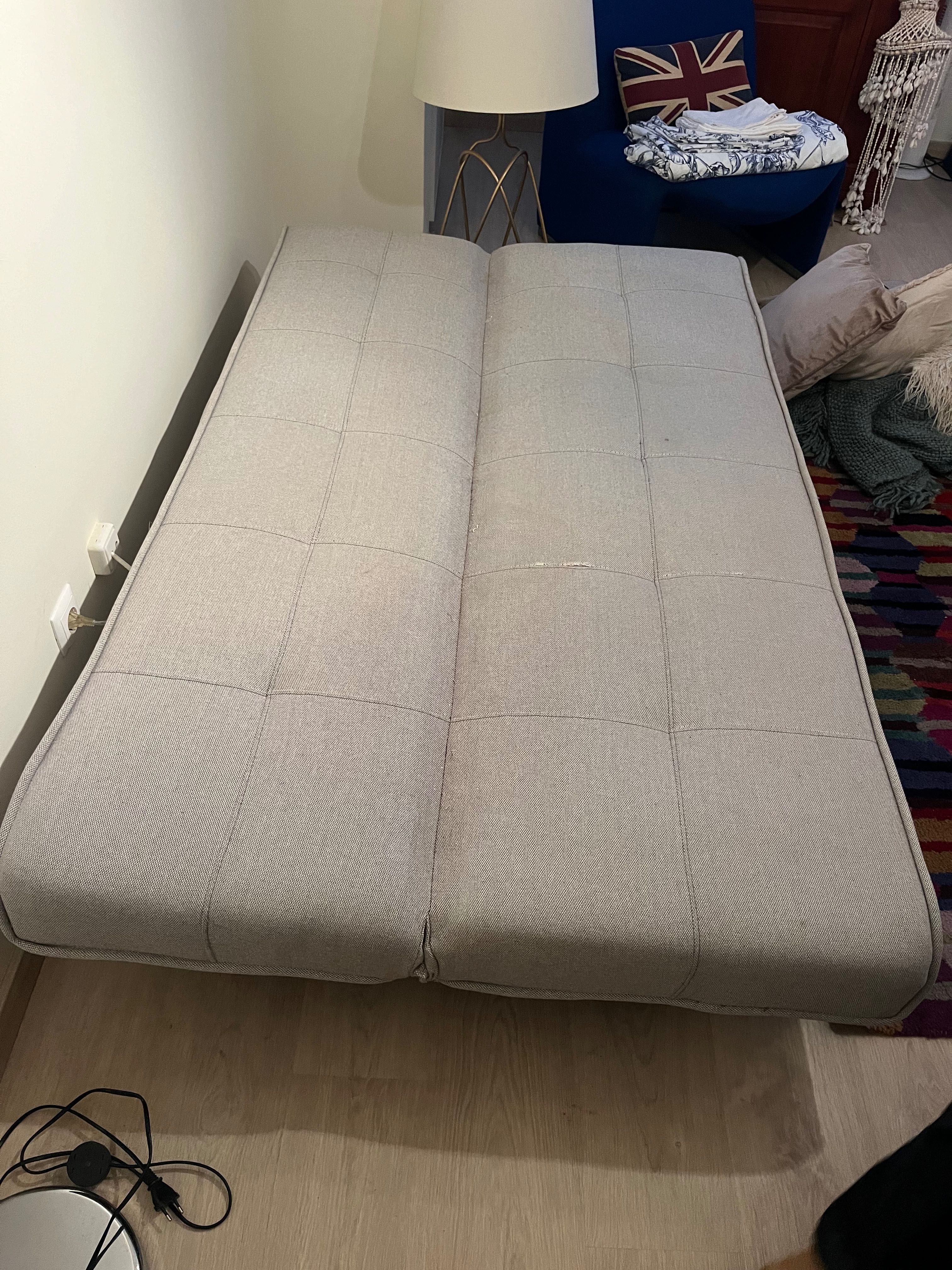 Sofá cama futton da area em tecido cinzento cinza beige
