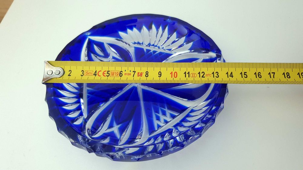Salaterka podstawka popielnica kryształowa kobalt niebieska PRL