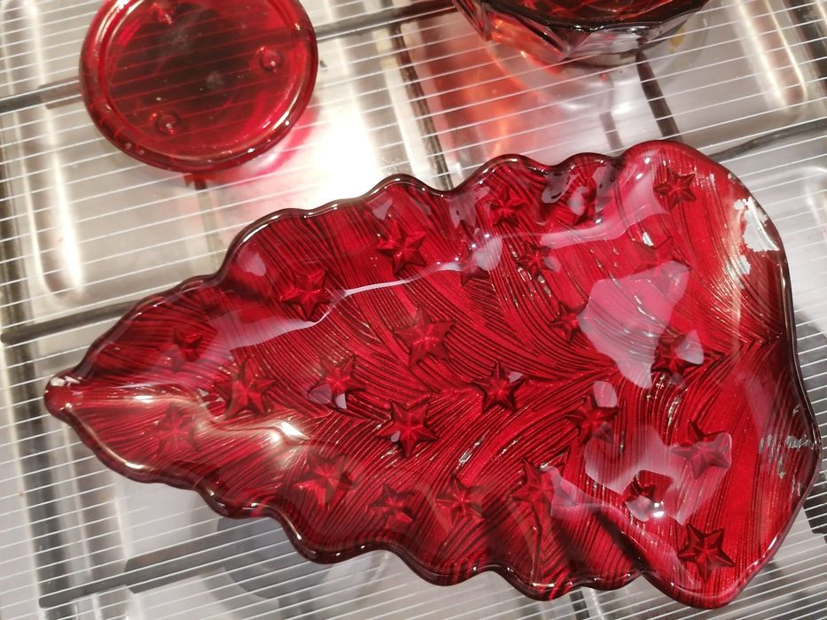 Talerzyk choinka, miseczka, świecznik, podstawka, czerwone