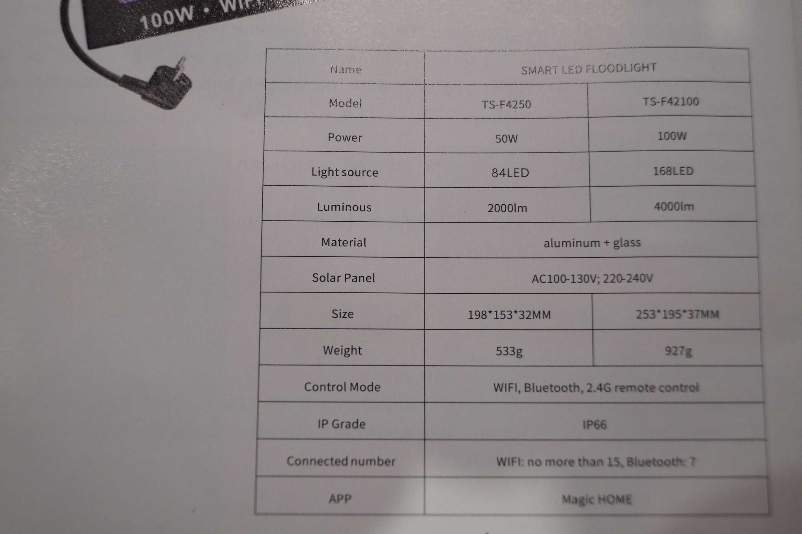 Reflektor zewnętrzny LED RGBCW Smart 100w zestaw 2lamp pilot TS-F42100