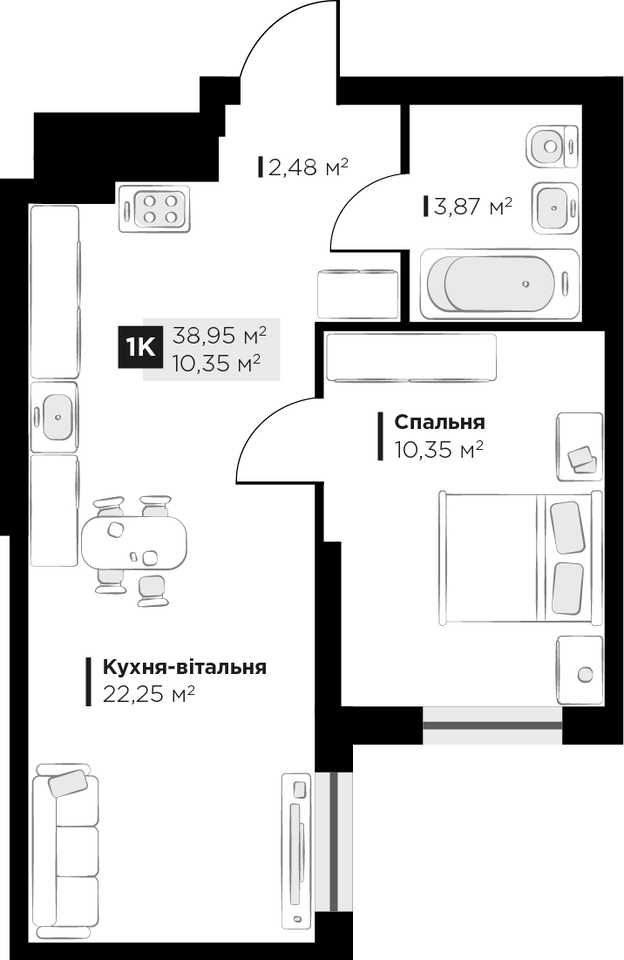 Продаж 1 кім. квартири Perfect Life Винники 38.93 м2 від забудовника