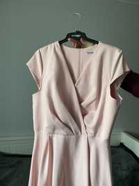 Różowa sukienka długa maxi 46 z rozcięciem na nodze
