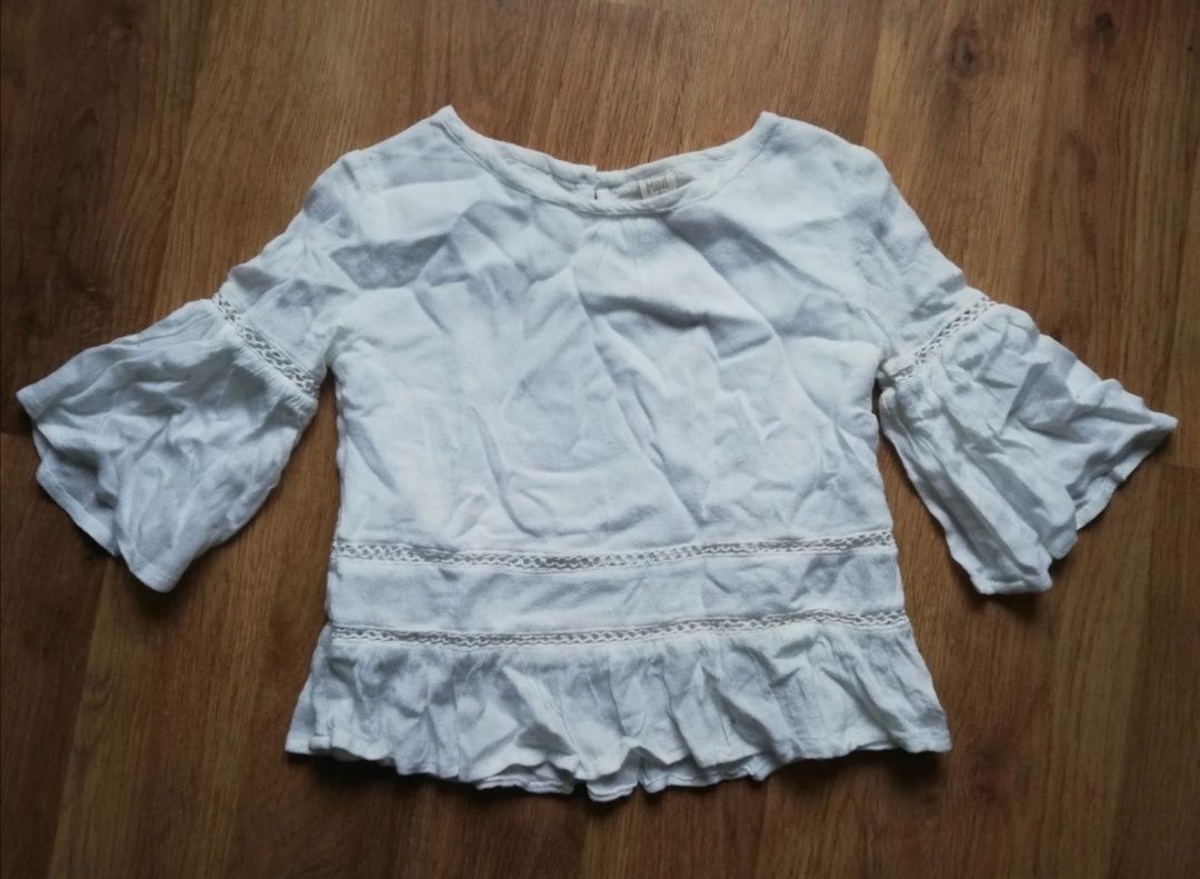 Elegancka biała bluzka dla dziewczynki szerokie rękawy boho hippie 92
