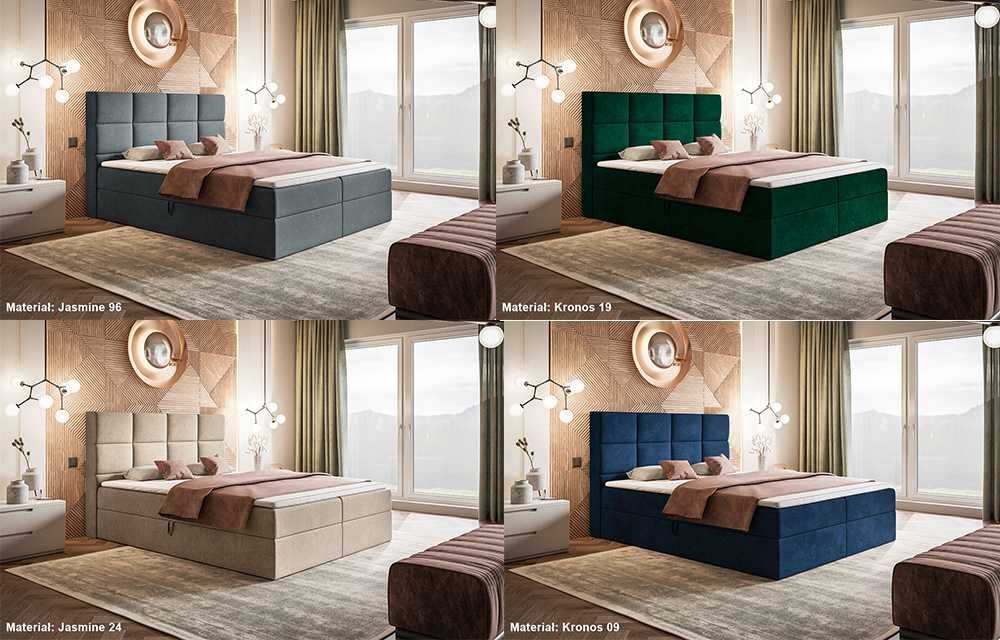 Tapicerowane łóżko kontynentalne BOX V 140 × 200 pojemnik
