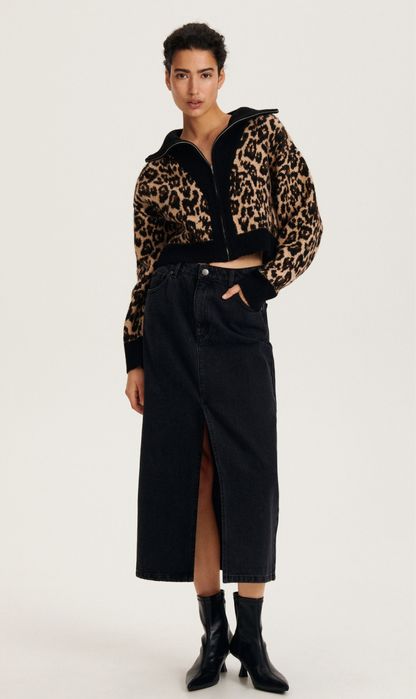 Krótki sweterek Reserved w panterkę na zamek S