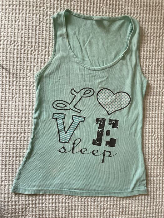 Koszulka do spania i love sleep top nocny m miętowy piżama