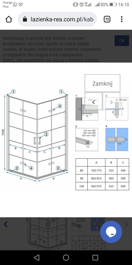 Szyba / ścianka prysznicowa (loft)