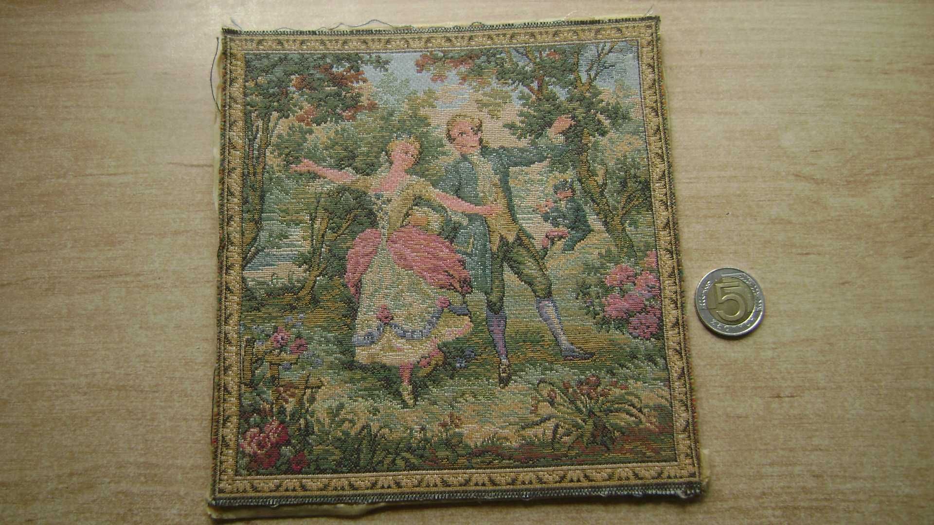 Starocie z PRL - Obraz haftowany = Arras z XIX wieku 17cm x 16cm TANIO