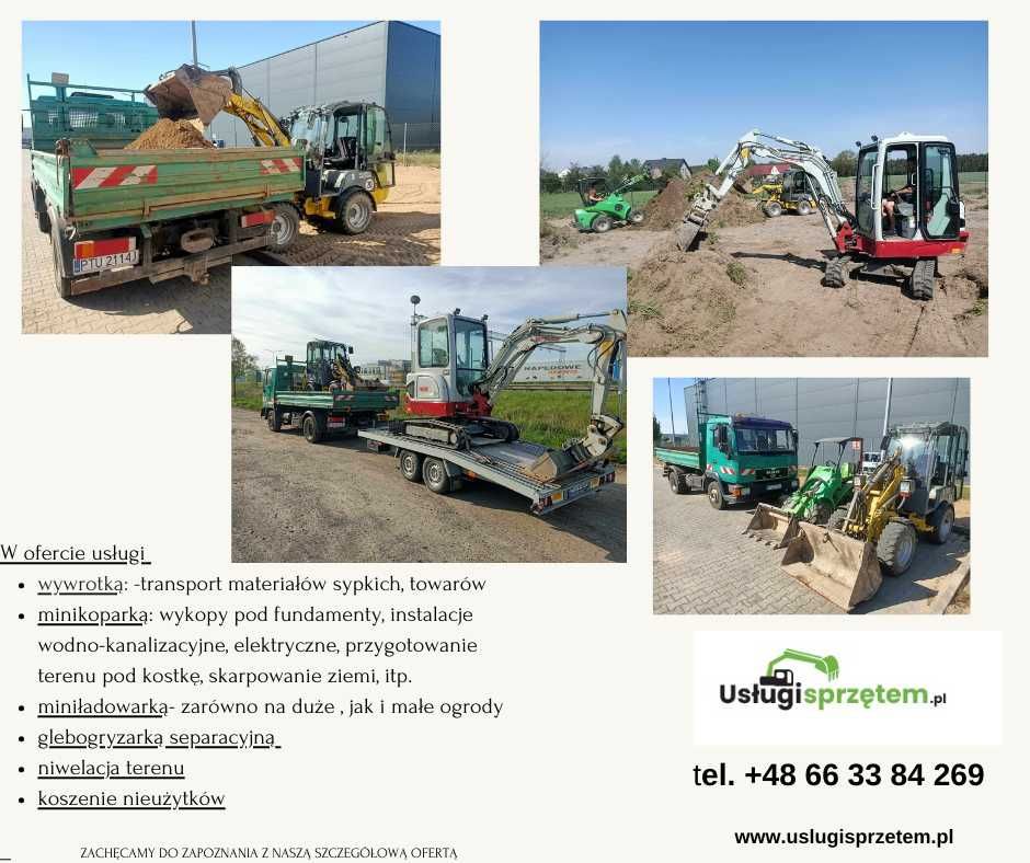 Rozwożenie ziemi,  glebogryzarką separacyjną, minikoparką,mulczowanie,