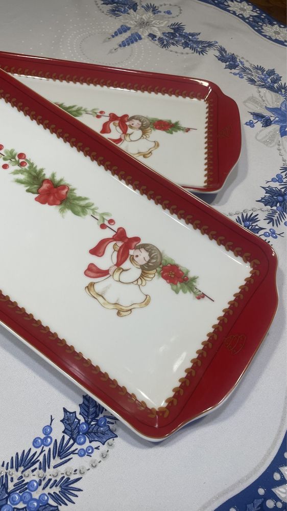 2 półmiski platery świąteczne 36x16 włoska porcelana