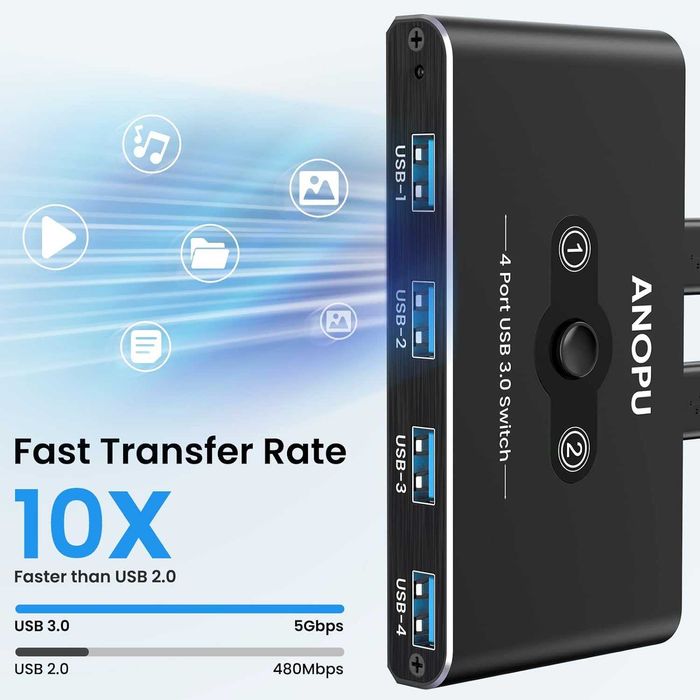 Przełącznik USB 3.0 aluminiowy kvm anopu przełącznik switch
