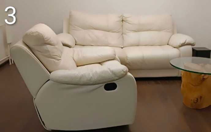 Kpl Gala Collezione,sofa 3os fotel relaks, skóra naturalna, stan dobry
