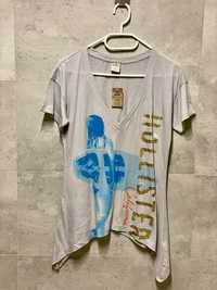 T-shirt Hollister M szary z dekoltem w serek