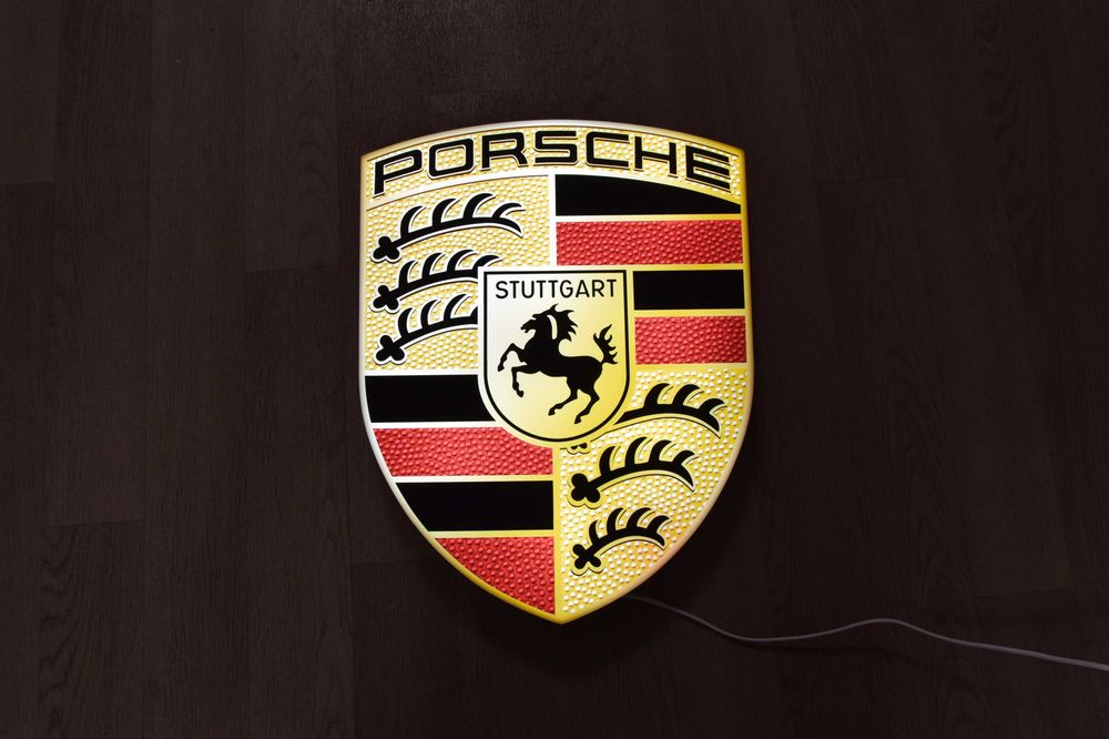 Podświetlane logo PORSCHE, Reklama, Neon, Plafon, Baner LED, Prezent