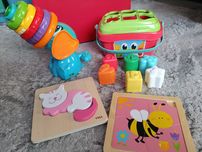 Zestaw zabawek kichający słoń Vtech,  drewniane układanki, sorter