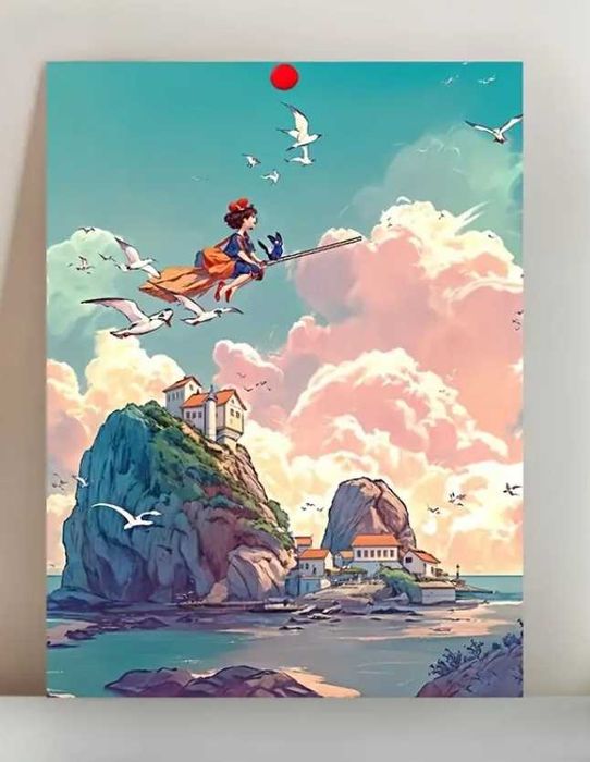 Картина "Відьмина служба доставки" "Доставка Кікі" на полотні "канвас"