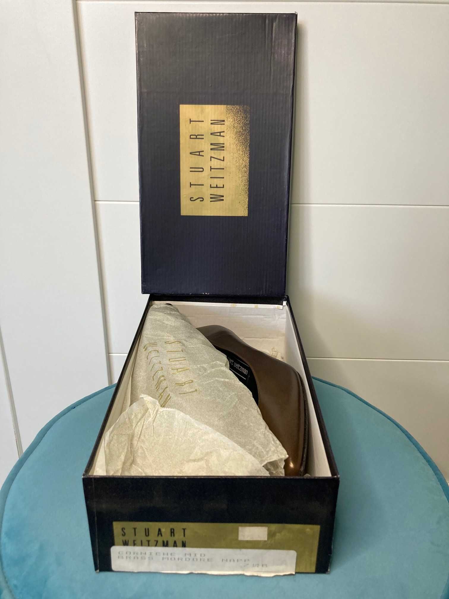 Nowe brązowe metaliczne buty czółenka Stuart Weitzman luksus 36