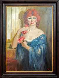 Obraz olejny „Dama z różami” Józefa Olejarki