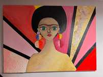 Obraz ,,FRIDA'' akryl, farba strukturalna + zdobienie, 50x70cm :)