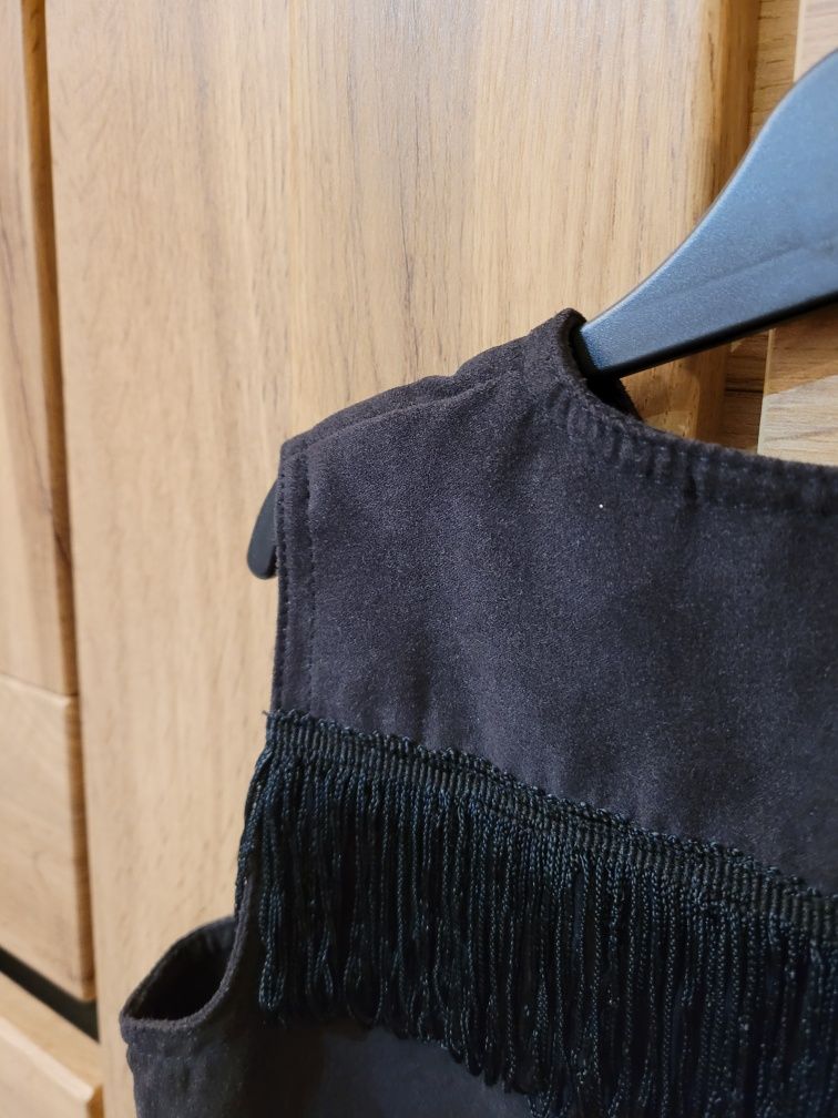 Kamizelka H&M zamsz czarna frędzle
