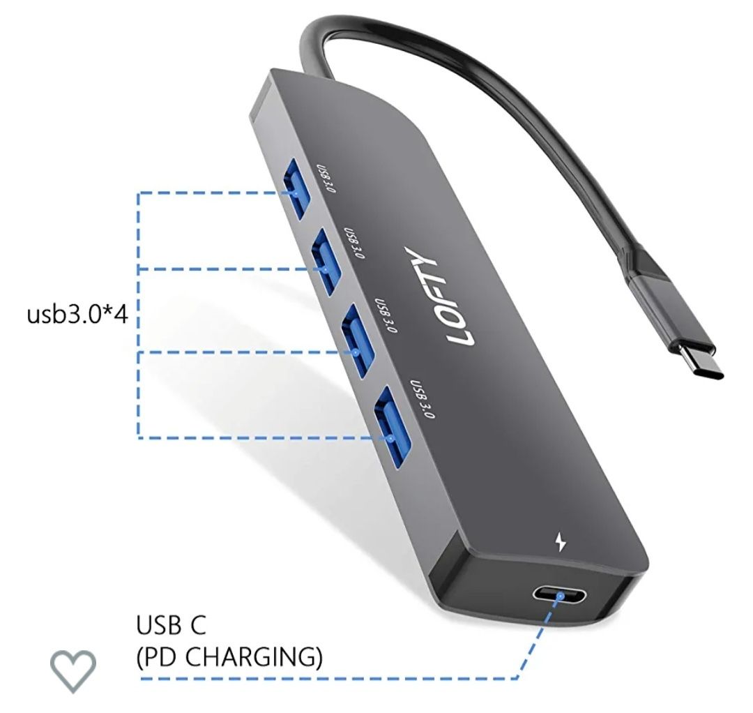 Hub C USB C 5 en 1, 4 USB 3.0 y 1 Puerto de Carga Tipo C a PD 5Gbps, M