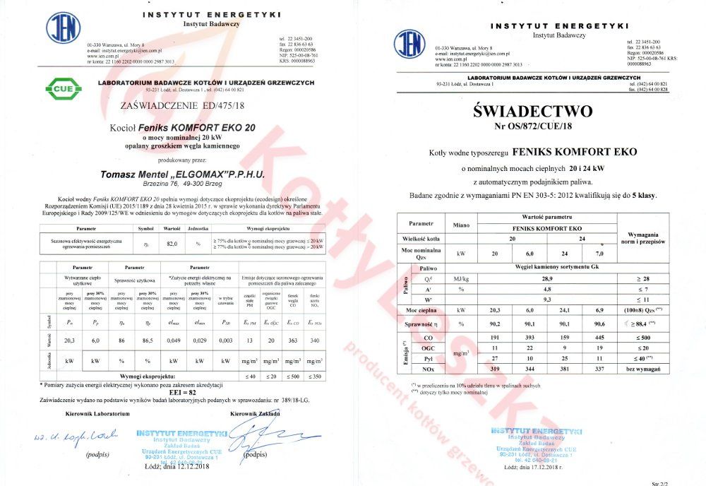 Kocioł piec c.o. 5 klasa KOMFORT 20 kW ekogroszek kotlyleszka ecodesig
