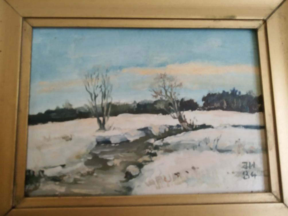 Obraz olejny J.Waszczinski Pejzaż zimowy