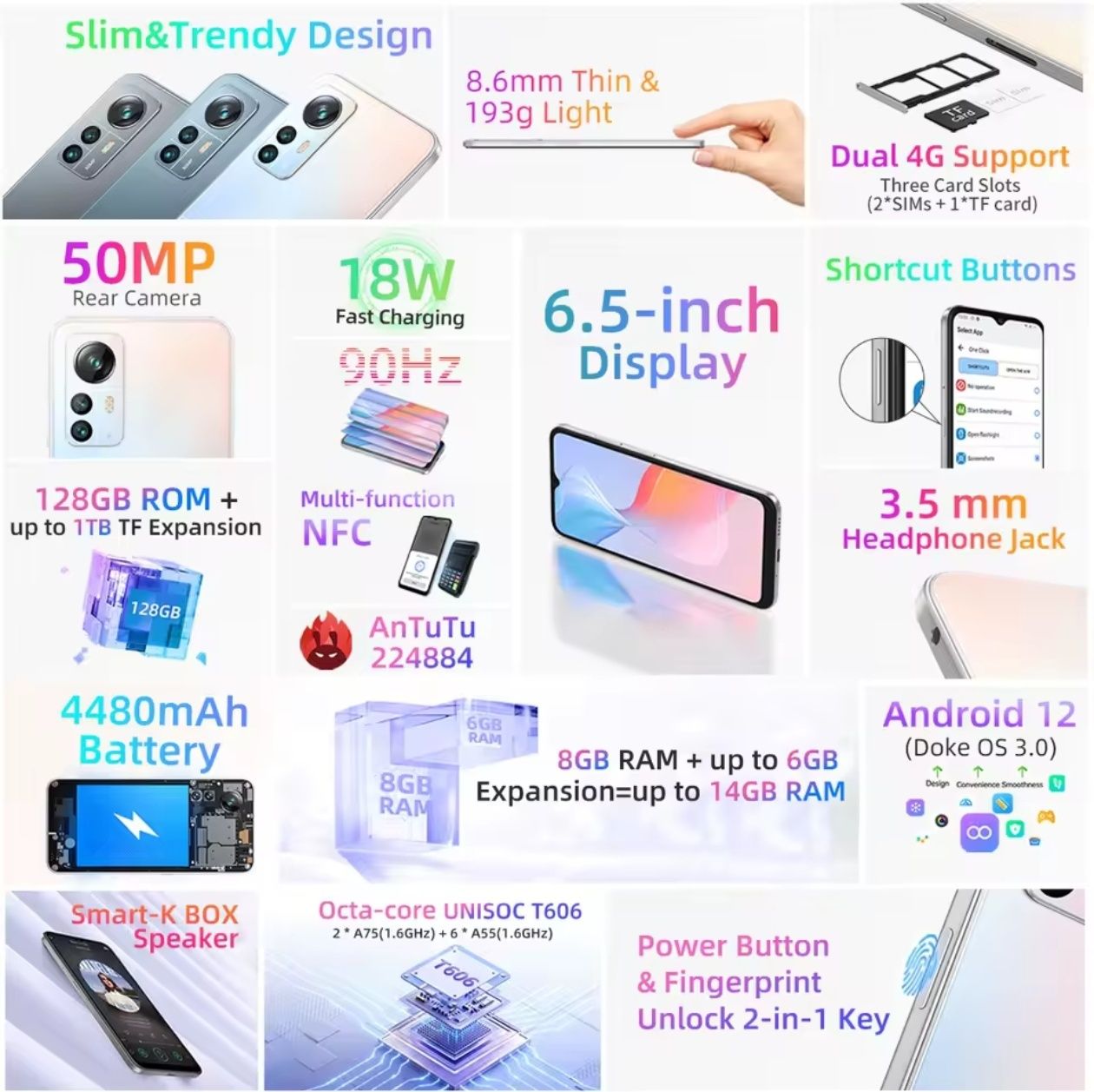 Blackview A85 8/128Gb / 8 ядер / IPS 6.5" 90Hz / 50mp / NFC