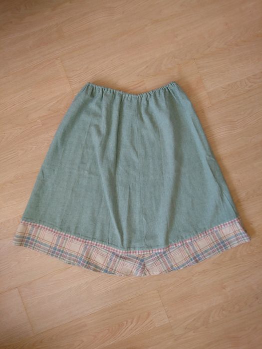 Miętowo-beżowa midi spódnica vintage kratka L XL XXL