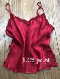 Koszulka jedwabna top na ramiączkach 100% silk czerwona S