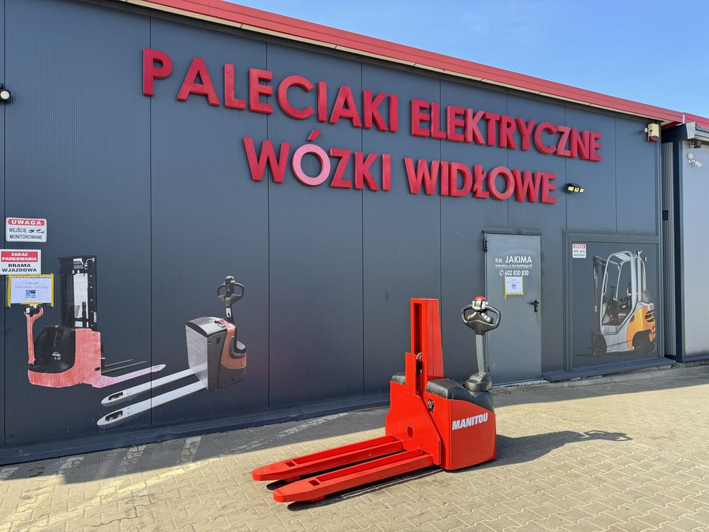 Paleciak elektryczny Manitou 1400 kg 90 cm widły 140 cm wózek