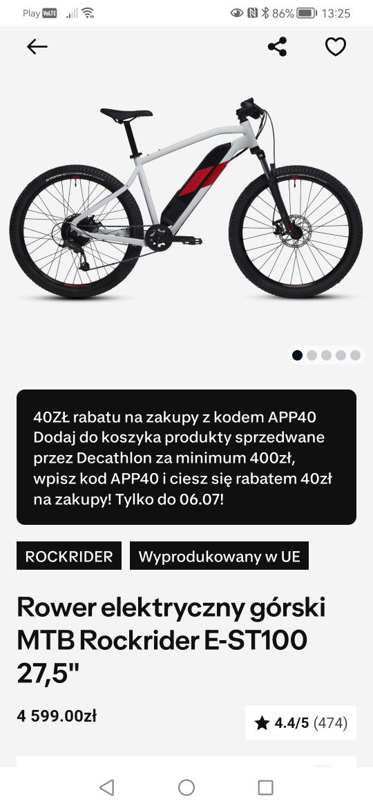 Rower elektryczny Rockrider E-ST100