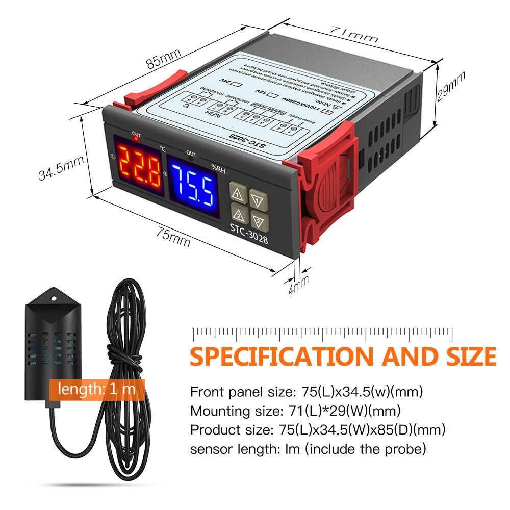 Higrostato controlador digital de medidor humidade e temperatura