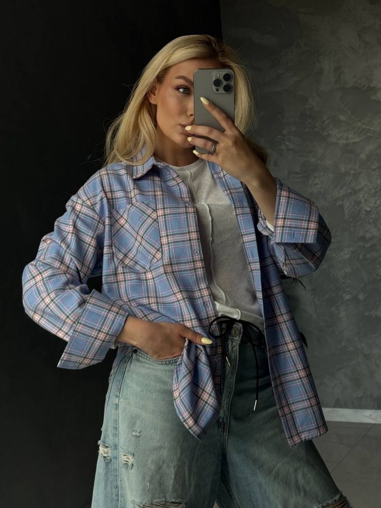 Жіноча картата сорочка в клітинку фланелева xs s m l xl