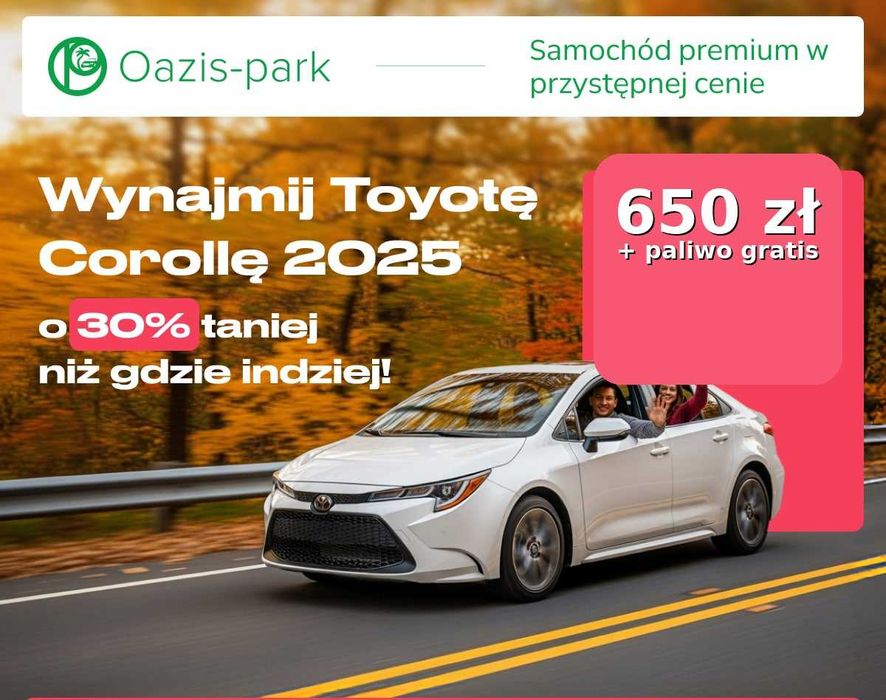 Toyota Corolla 2025 – tylko 650 zł/tydz.+paliwo gratis