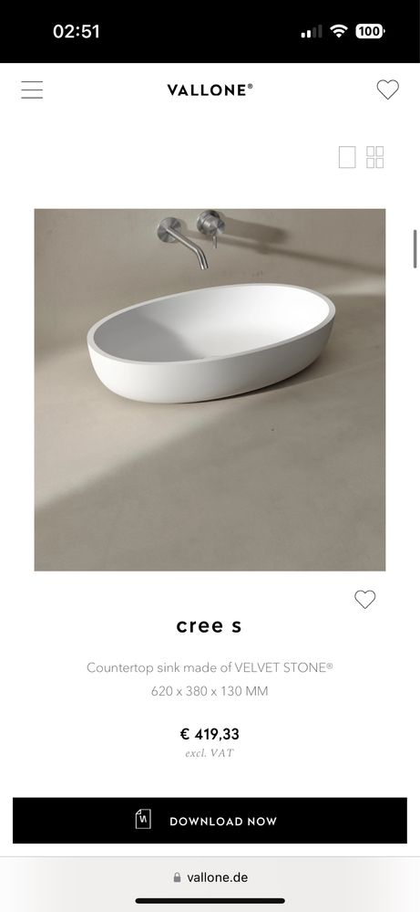Umywalka włoska VALLONE model Cree