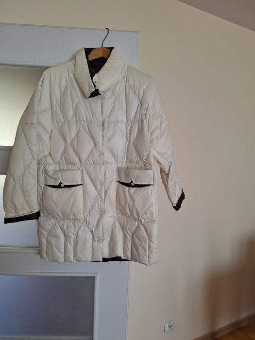 Kurtka włoska biała perłowa puch z pierzem