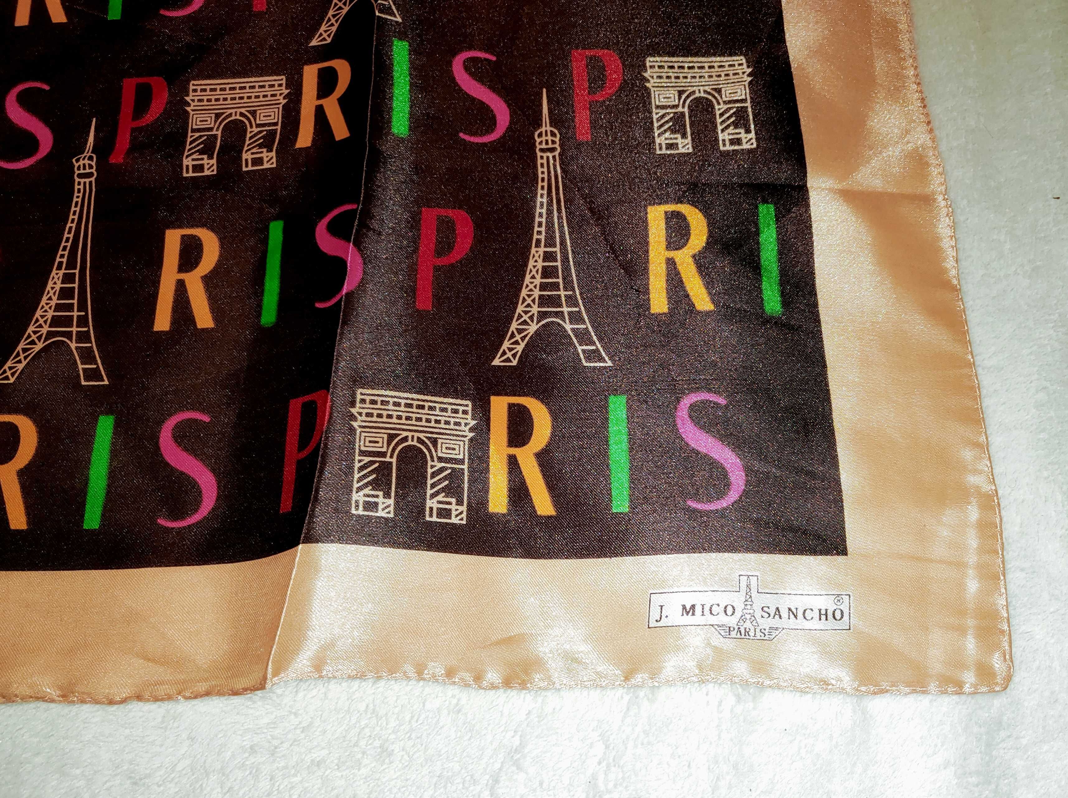 PARIS piękna chusta szal apażka pamiątka z Paryża NOWA 90x90 cm