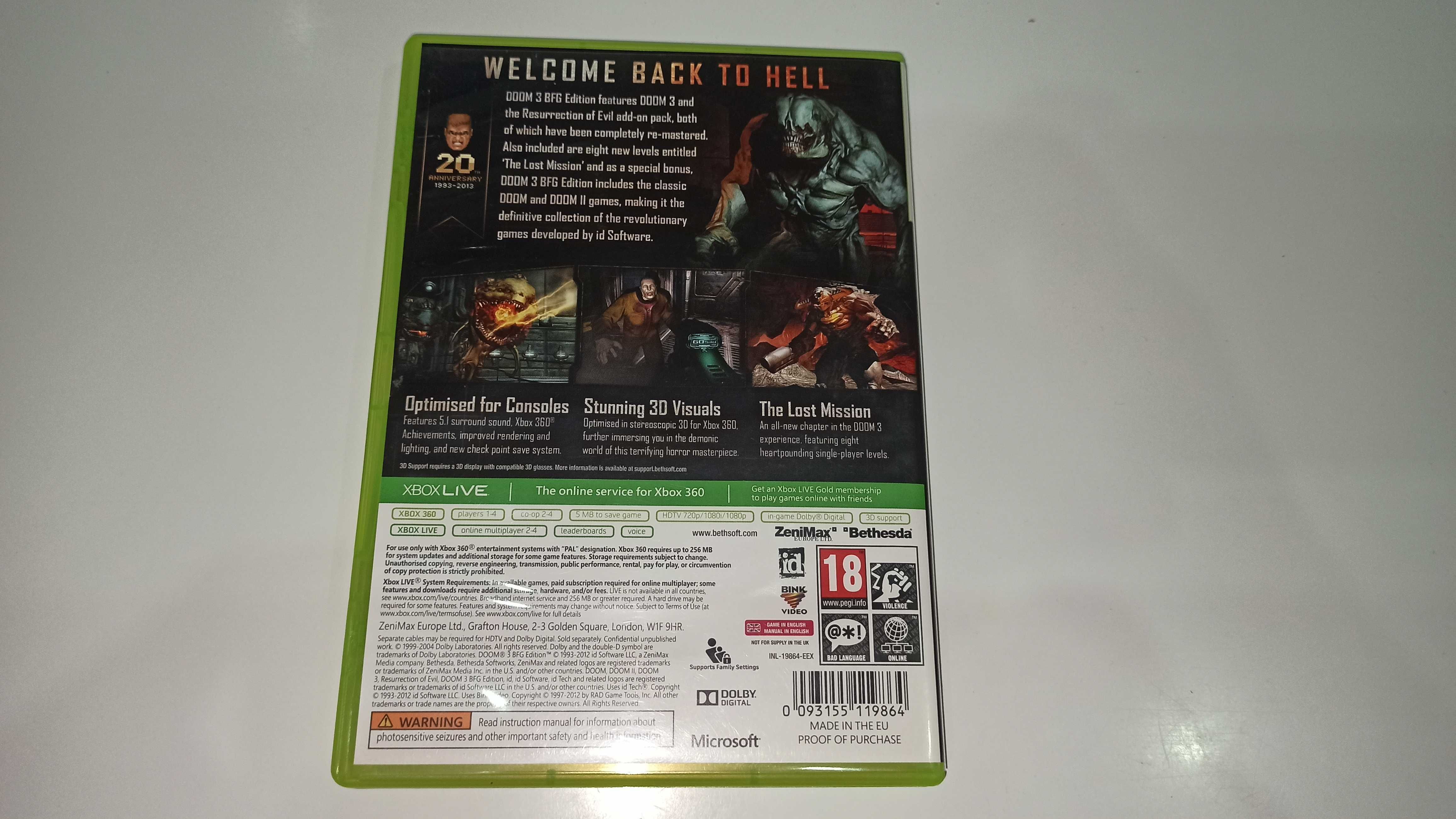 xbox 360 DOOM 3 + DOOM 2 + DOOM 1 wszystko jasne!! unikat!