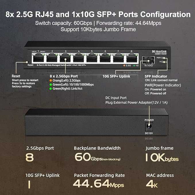 MokerLink 2G080110GSM 8 portów 2.5 Gigabit Managed 10/100/1000 Mbps