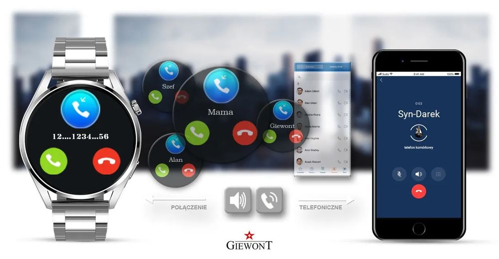 smartwatch giewont gw450-5 srebrny + pasek czarny skórzany
