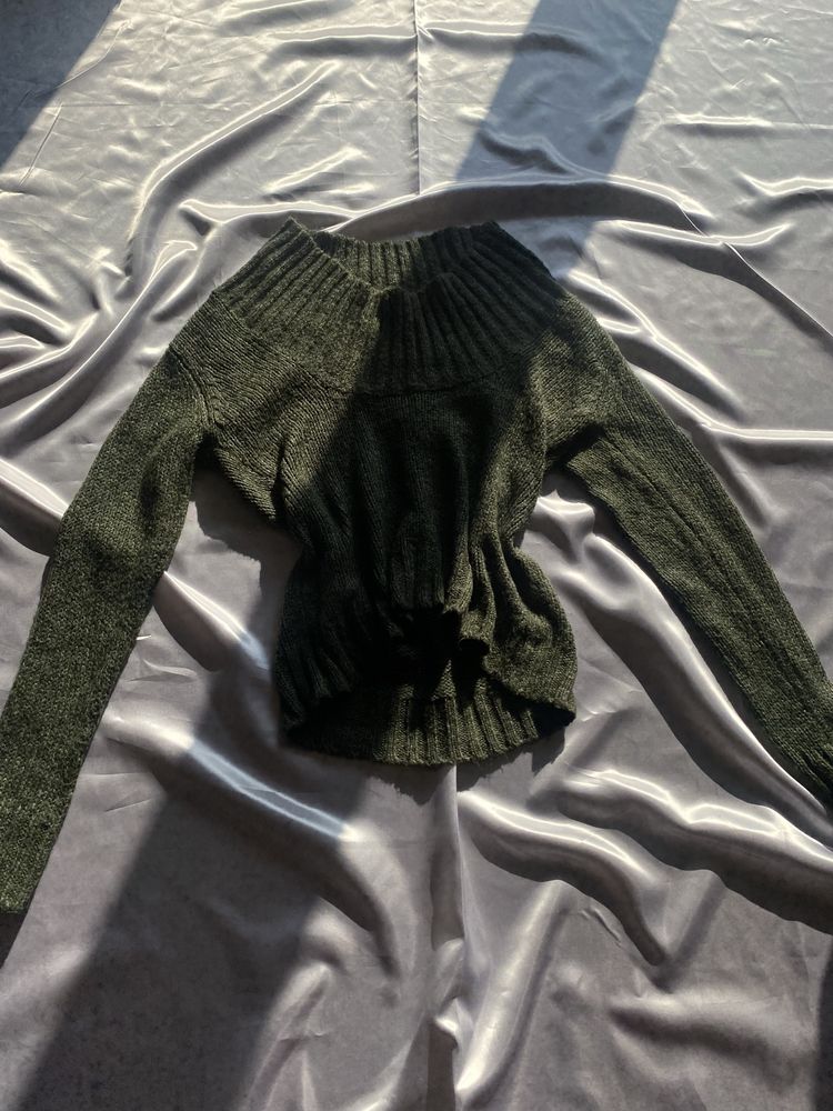 Zielony luźny sweterek M 38 L 40 vintage 80% wełna wool basic