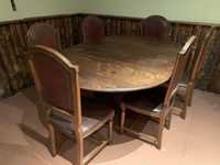 Mesa de Jantar em Castanho maciço  + 6 Cadeiras