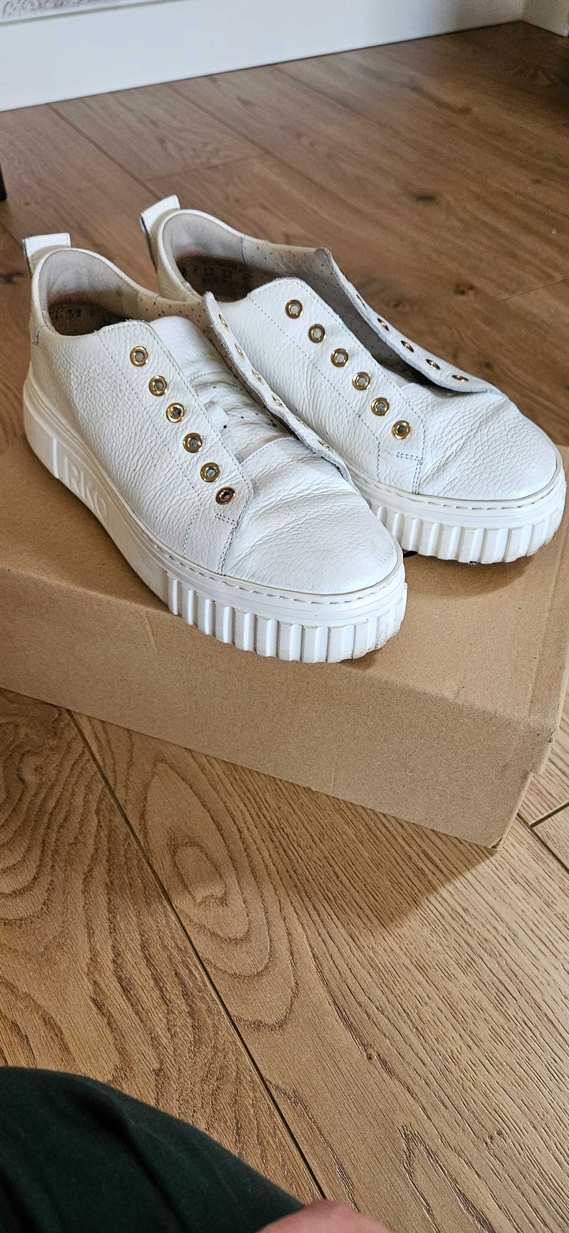 Buty skórzane białe Ryłko June sneakersy na grubej podeszwie