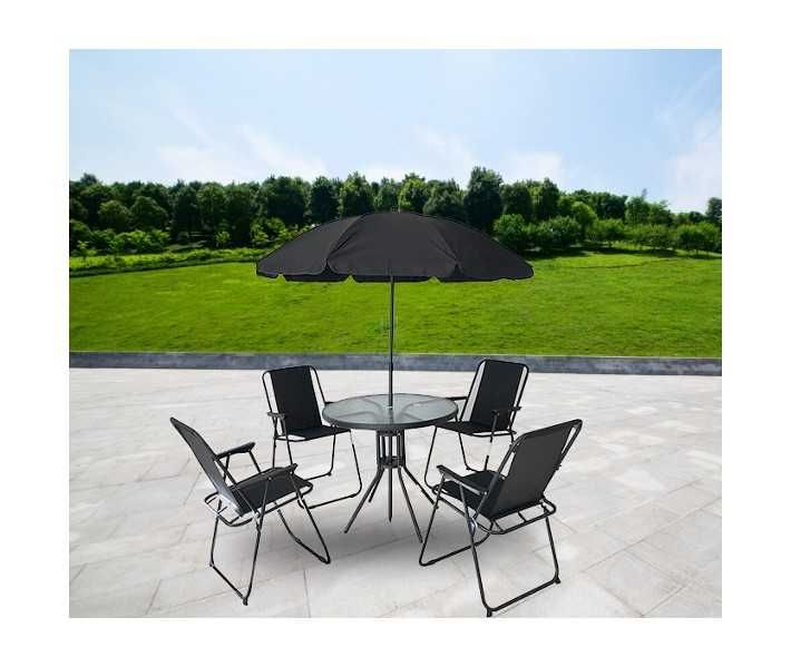 Meble Ogrodowe Zestaw 4 składane krzesła stolik parasol KOMPLET MEBLI