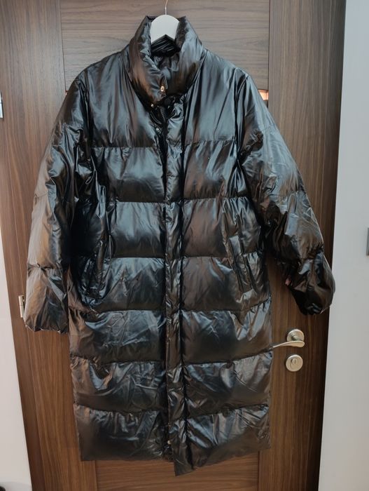 Czarny płaszcz pikowany oversize kurtka zimowa