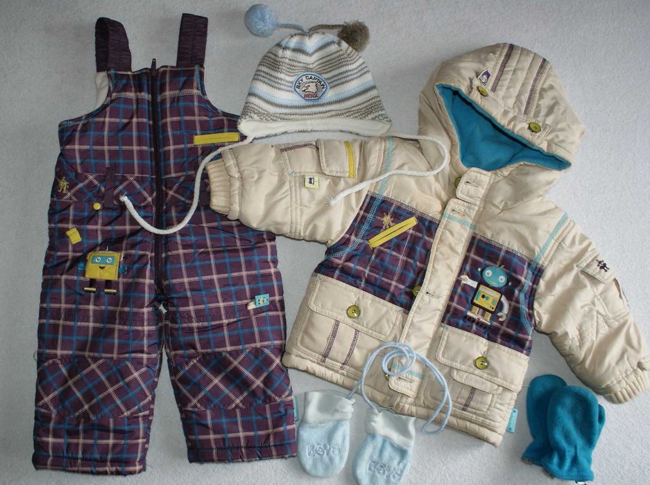 KURTKA spodnie ocieplane chłopięce zimowe KOMBINEZON 74 80 Czapka