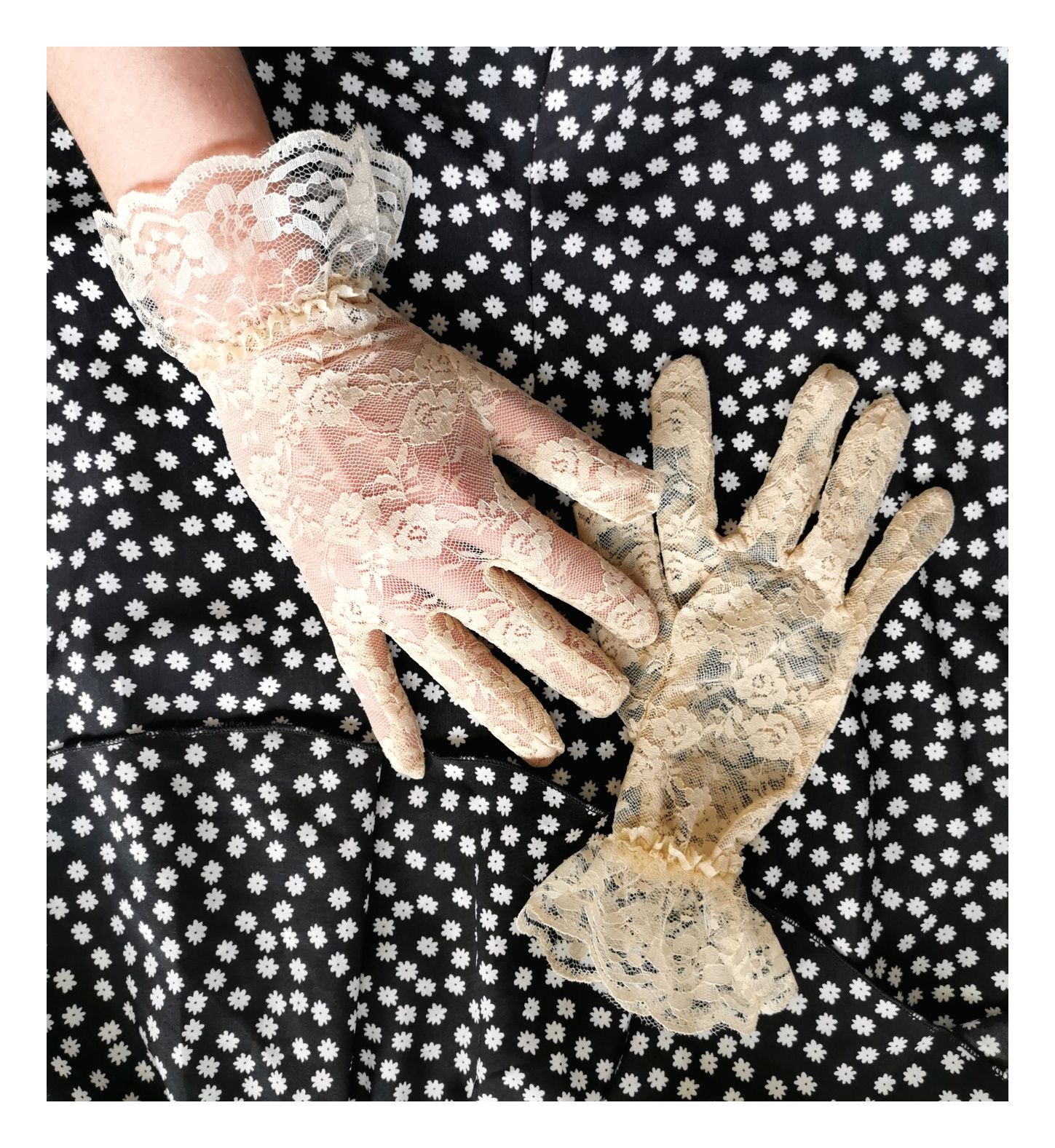 Koronkowe kremowe rękawiczki (rozm. uniwersalny) #romantic #lolita