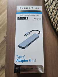 Adapter przejściówka usb-c 6w1, Lynxer, PD, USB, Hdmi, TF, SD